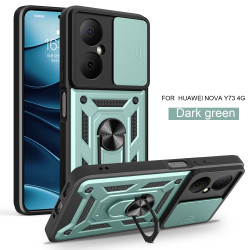 For Huawei Nova Y73 Case With Slide Lens Cover Y70 Y70plus 4G Ring Shockproof Stand Holder Phone Case
