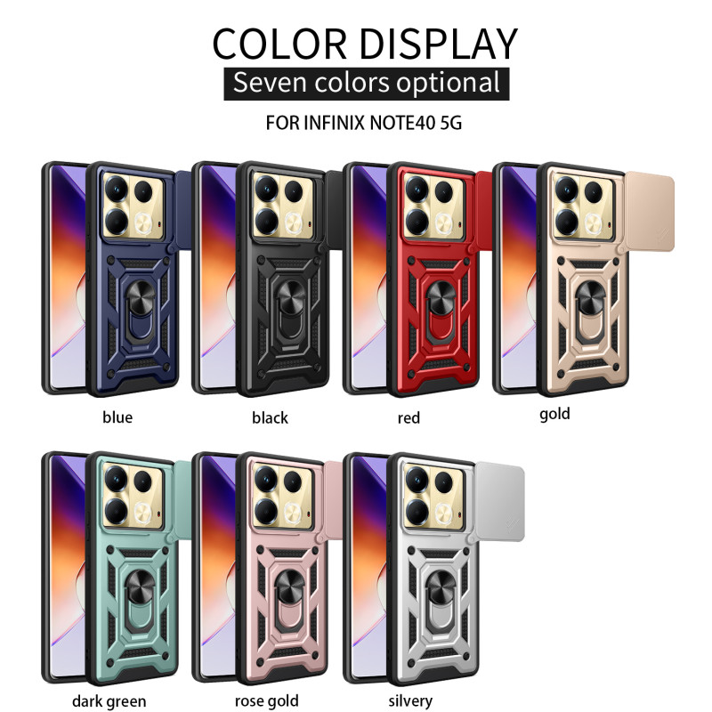 For Infinix Note 40 5G Case With Slide Lens Cover Note40Pro 30Pro 30i Ring Shockproof Stand Holder Phone Case