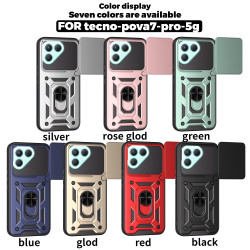 For Tecno Pova 7 Pro Case With Slide Lens Cover Pova 6Neo 6Pro Ring Shockproof Stand Holder Phone Case