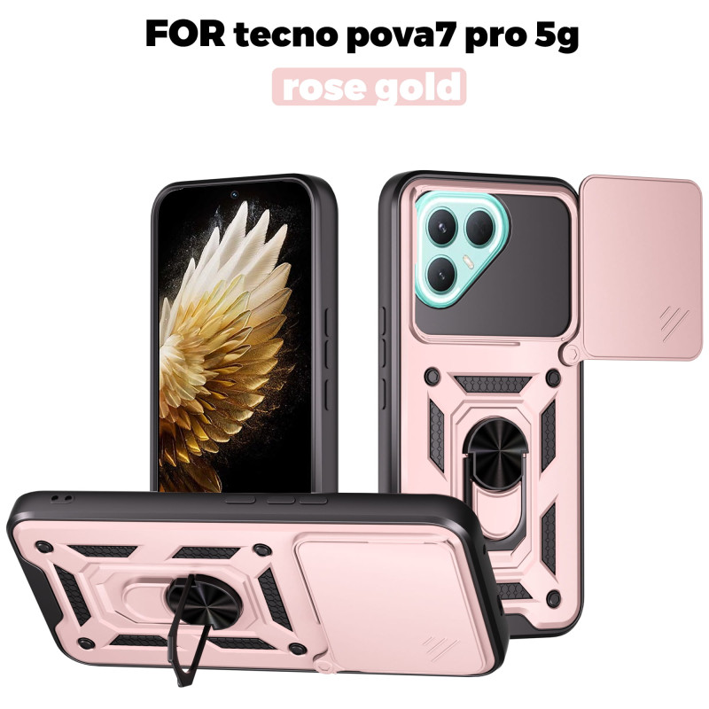 For Tecno Pova 7 Pro Case With Slide Lens Cover Pova 6Neo 6Pro Ring Shockproof Stand Holder Phone Case