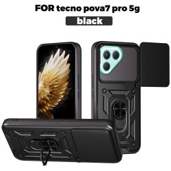 For Tecno Pova 7 Pro Case With Slide Lens Cover Pova 6Neo 6Pro Ring Shockproof Stand Holder Phone Case