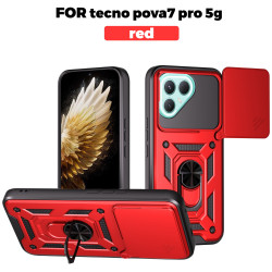 For Tecno Pova 7 Pro Case With Slide Lens Cover Pova 6Neo 6Pro Ring Shockproof Stand Holder Phone Case