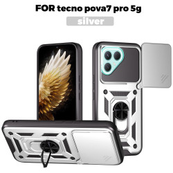 For Tecno Pova 7 Pro Case With Slide Lens Cover Pova 6Neo 6Pro Ring Shockproof Stand Holder Phone Case