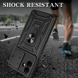 For Samsung Galaxy A07 4G Case With Slide Lens Cover Galaxy A06 Ring Shockproof Stand Holder Phone Case