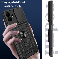 For Samsung Galaxy A07 4G Case With Slide Lens Cover Galaxy A06 Ring Shockproof Stand Holder Phone Case