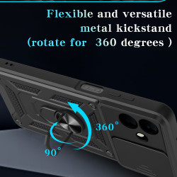 For Samsung Galaxy A07 4G Case With Slide Lens Cover Galaxy A06 Ring Shockproof Stand Holder Phone Case