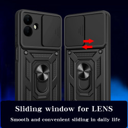 For Samsung Galaxy A07 4G Case With Slide Lens Cover Galaxy A06 Ring Shockproof Stand Holder Phone Case