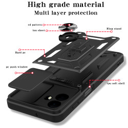 For Samsung Galaxy A07 4G Case With Slide Lens Cover Galaxy A06 Ring Shockproof Stand Holder Phone Case