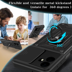 For Samsung Galaxy A07 4G Case With Slide Lens Cover Galaxy A06 Ring Shockproof Stand Holder Phone Case