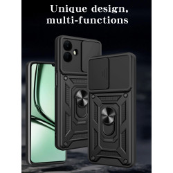 For Samsung Galaxy A07 4G Case With Slide Lens Cover Galaxy A06 Ring Shockproof Stand Holder Phone Case