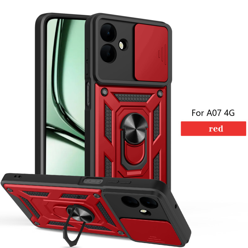 For Samsung Galaxy A07 4G Case With Slide Lens Cover Galaxy A06 Ring Shockproof Stand Holder Phone Case