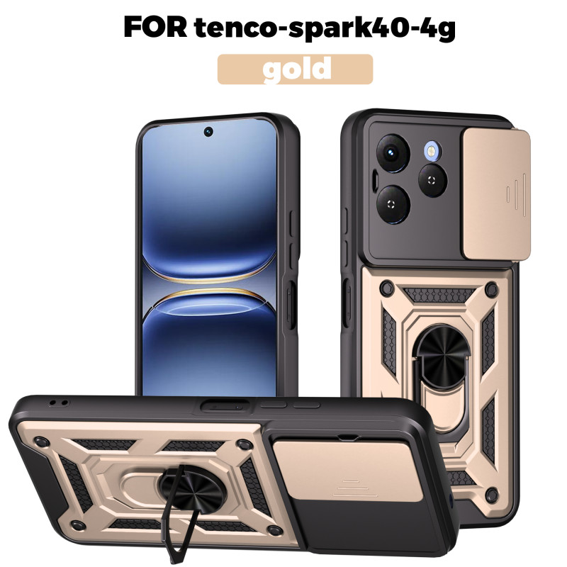 For Tecno Spark 40 Case With Slide Lens Cover Spark 30 Pro 30C Ring Shockproof Stand Holder Phone Case