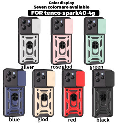 For Tecno Spark 40 Case With Slide Lens Cover Spark 30 Pro 30C Ring Shockproof Stand Holder Phone Case