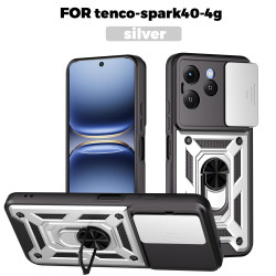 For Tecno Spark 40 Case With Slide Lens Cover Spark 30 Pro 30C Ring Shockproof Stand Holder Phone Case
