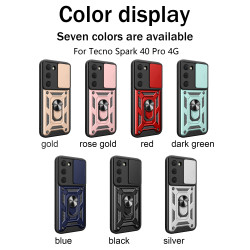 For Tecno Spark 40 Pro Case With Slide Lens Cover Spark40 30Pro 30C Ring Shockproof Stand Holder Phone Case