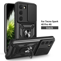 For Tecno Spark 40 Pro Case With Slide Lens Cover Spark40 30Pro 30C Ring Shockproof Stand Holder Phone Case