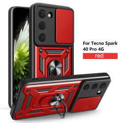 For Tecno Spark 40 Pro Case With Slide Lens Cover Spark40 30Pro 30C Ring Shockproof Stand Holder Phone Case