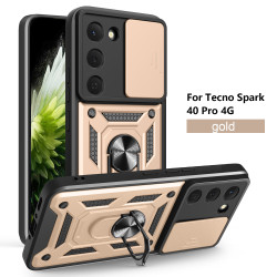 For Tecno Spark 40 Pro Case With Slide Lens Cover Spark40 30Pro 30C Ring Shockproof Stand Holder Phone Case