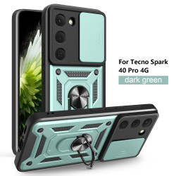 For Tecno Spark 40 Pro Case With Slide Lens Cover Spark40 30Pro 30C Ring Shockproof Stand Holder Phone Case