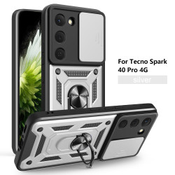 For Tecno Spark 40 Pro Case With Slide Lens Cover Spark40 30Pro 30C Ring Shockproof Stand Holder Phone Case