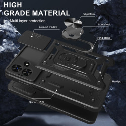 For Tecno Pop 10 Case With Slide Lens Cover Pop9 Pop8 Ring Shockproof Stand Holder Phone Case
