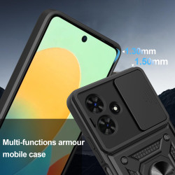 For Tecno Pop 10 Case With Slide Lens Cover Pop9 Pop8 Ring Shockproof Stand Holder Phone Case