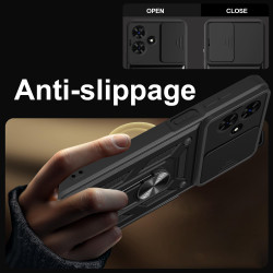 For Tecno Pop 10 Case With Slide Lens Cover Pop9 Pop8 Ring Shockproof Stand Holder Phone Case