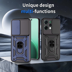 For Oppo Reno14 Case With Slide Lens Cover Reno13F 13Pro Ring Shockproof Stand Holder Phone Case
