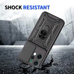 For Oppo Reno14 Case With Slide Lens Cover Reno13F 13Pro Ring Shockproof Stand Holder Phone Case
