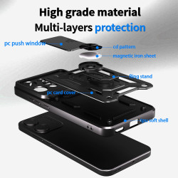 For Oppo Reno14 Case With Slide Lens Cover Reno13F 13Pro Ring Shockproof Stand Holder Phone Case