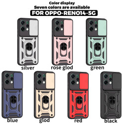 For Oppo Reno14 Case With Slide Lens Cover Reno13F 13Pro Ring Shockproof Stand Holder Phone Case