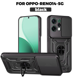 For Oppo Reno14 Case With Slide Lens Cover Reno13F 13Pro Ring Shockproof Stand Holder Phone Case