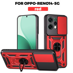 For Oppo Reno14 Case With Slide Lens Cover Reno13F 13Pro Ring Shockproof Stand Holder Phone Case