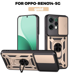 For Oppo Reno14 Case With Slide Lens Cover Reno13F 13Pro Ring Shockproof Stand Holder Phone Case