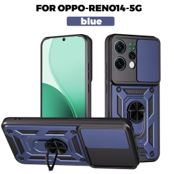 For Oppo Reno14 Case With Slide Lens Cover Reno13F 13Pro Ring Shockproof Stand Holder Phone Case