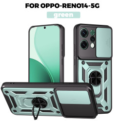 For Oppo Reno14 Case With Slide Lens Cover Reno13F 13Pro Ring Shockproof Stand Holder Phone Case