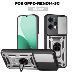 For Oppo Reno14 Case With Slide Lens Cover Reno13F 13Pro Ring Shockproof Stand Holder Phone Case