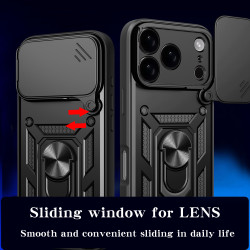 For Apple iPhone 17 Pro Case With Slide Lens Cover 17air plus 17 16ProMax 16Plus 16e Ring Shockproof Stand Holder Phone Case