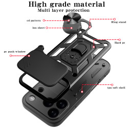 For Apple iPhone 17 Pro Case With Slide Lens Cover 17air plus 17 16ProMax 16Plus 16e Ring Shockproof Stand Holder Phone Case