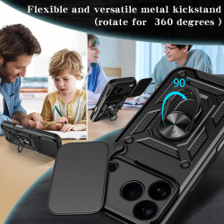 For Apple iPhone 17 Pro Case With Slide Lens Cover 17air plus 17 16ProMax 16Plus 16e Ring Shockproof Stand Holder Phone Case