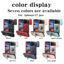For Apple iPhone 17 Pro Case With Slide Lens Cover 17air plus 17 16ProMax 16Plus 16e Ring Shockproof Stand Holder Phone Case