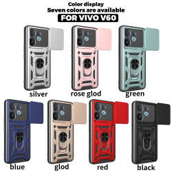 For vivo V60 Case With Slide Lens Cover V50 Lite V50 5G Ring Shockproof Stand Holder Phone Case