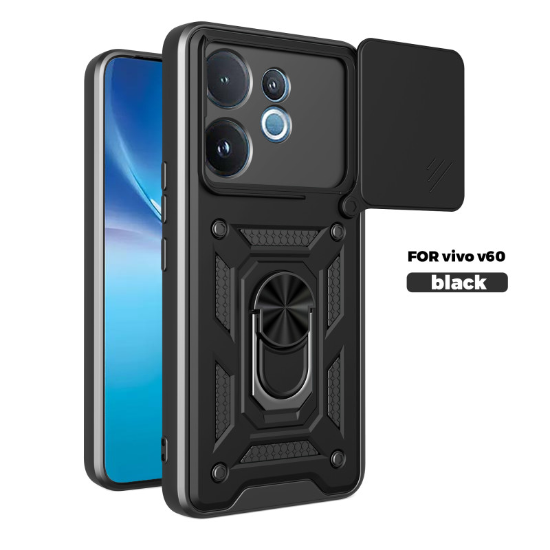 For vivo V60 Case With Slide Lens Cover V50 Lite V50 5G Ring Shockproof Stand Holder Phone Case