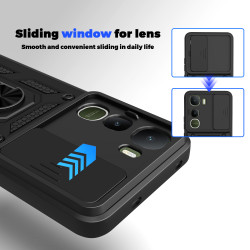 For vivo Y400 5G Case With Slide Lens Cover Y200 5G Ring Shockproof Stand Holder Phone Case