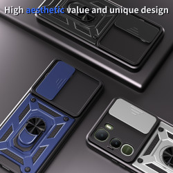 For vivo Y400 5G Case With Slide Lens Cover Y200 5G Ring Shockproof Stand Holder Phone Case