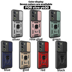 For vivo Y400 5G Case With Slide Lens Cover Y200 5G Ring Shockproof Stand Holder Phone Case