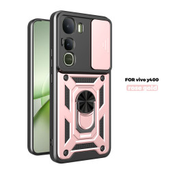 For vivo Y400 5G Case With Slide Lens Cover Y200 5G Ring Shockproof Stand Holder Phone Case