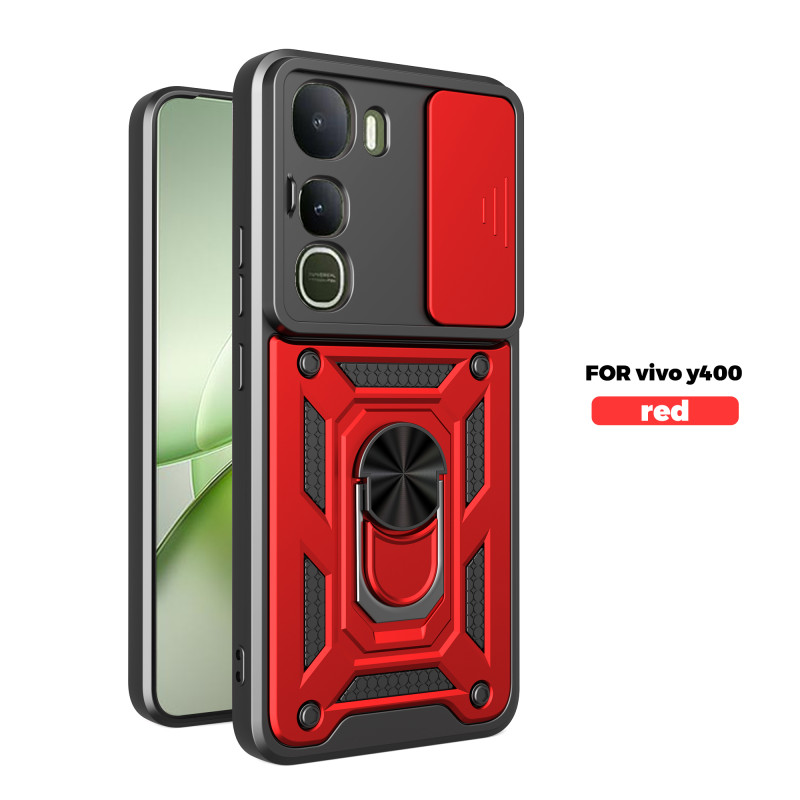For vivo Y400 5G Case With Slide Lens Cover Y200 5G Ring Shockproof Stand Holder Phone Case
