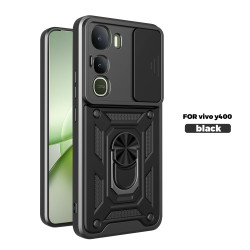 For vivo Y400 5G Case With Slide Lens Cover Y200 5G Ring Shockproof Stand Holder Phone Case
