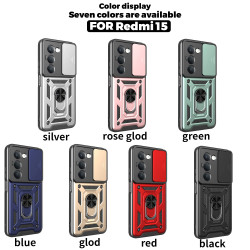 Case for Xiaomi Redmi 15 5G Slide Camera Protect Stand Phone Shell Funda for Redmi 15 4G 14C 4G Cover